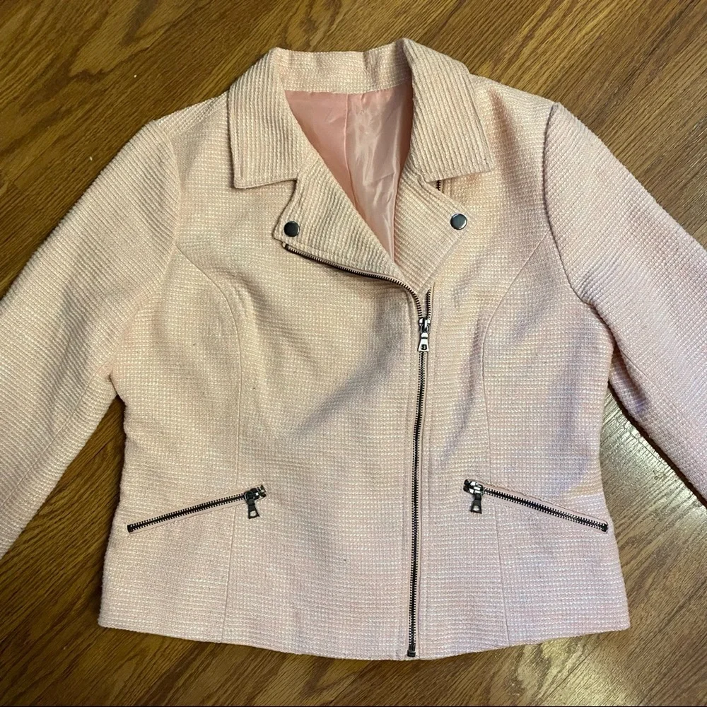 Vintage Y2K Tweed Pink Moto Jacket Size Large